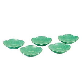 Koransha Green Tea Holder Set, 5 Pieces, Green Plum Shape, Arita Ware, Made in Japan, Cute Plum Motif and Fresh Green Coordinates with Tea Cups with Various Patterns Envelle Helk