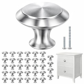 35 Pack Cabinet Knobs 1-1/4 Inch (30mm), Brushed Nickel Round Drawer Knobs, Stainless Steel Top & Zinc Alloy Base Kitchen Cabinet Hardware for Dresser, Bathroom Cabinets (Screws Included)