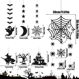 Halloween Garland Set of 7 Halloween Decorations Ghost Bat Spider Web Witch Moon Hanging Decoration Paper Door Flag Door Sign Entrance Wall Pendant Wall Decor Interior Shop Home Decoration Photography Party Supplies (CGarland + Door Hanging)