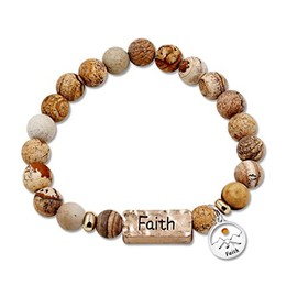 Natural White Turquoise Green Pink Stone Powerful Encouragement Bracelets Charms Heart Mustard Seed Strench Bracelet for Women Y2000-2D-2-FaithSeed