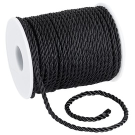 PH PandaHall 32.8 Yards Black Twisted Rope Trim, 3-Layer Braided Cord with Spool, Decorative Twisted Satin Milanese Rope for Home Decoration, Interior Decoration, Curtain, Bow Tie, Graduation Party