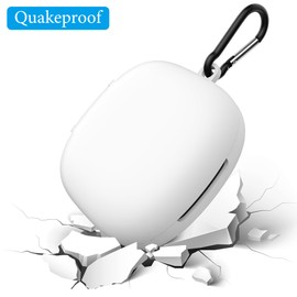 Geekria Silicone Case Cover Compatible with SHOKZ OpenFit 2 True Wireless Earbuds, Protective Earphones Skin Cover with Keychain Hook, Charging Port Accessible (White)