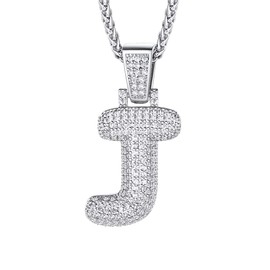 Richsteel Gold Chain Letter Bubble j Necklace Men Iced Initial cz Necklaces for Boys