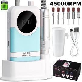 Professional 45000 RPM Rechargeable Nail Drill Fast Heat Dissipation Low Noise Portable E File for Gel Polish Removal Manicurecolor: DMJ-SG716-BLUE-USB