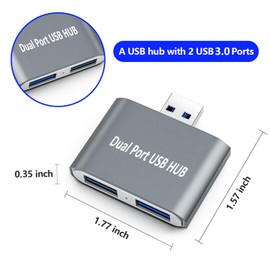 Herfair USB Hub,USB Expander,2 Ports USB Hub Adapter Ultra Slim Portable High Speed USB 3.0 Male to 2 USB 3.0 Female Splitter Extension Convertor for Laptop, MacBook,Desktop PC(Gray)