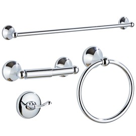 AGKXHDEC 4-Piece Bathroom Hardware Set: Chrome Bathroom Accessory Set, Towel Bar,Towel Ring,Toilet Paper Holder,Robe Hook, Wall Mounted,Optional Installing Towel bar Length for 24 or 18 inch