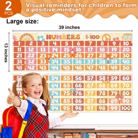 Qyeahkj Groovy Math Posters Numbers 1-100 Classroom Decorations Chart for Teachers,Daisy Flowers Number Line Bulletin Board Set,Count Number Chart Hippie Math Banner for Elementary Primary School Wall