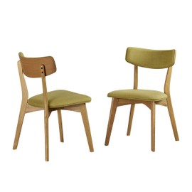 Christopher Knight Home Abrielle Mid-Century Modern Fabric Dining Chairs with Natural Oak Finished Rubberwood Frame, 2-Pcs Set, Green Tea / Natural Oak