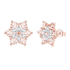 Deyanse Women's Silver Christmas Jewellery Set, 925 Sterling Silver Snowflake Necklace & Stud Earrings Set, 45 cm Silver Chain with Snowflake Pendant & Silver Snowflake Stud Earrings Set, Zirconia