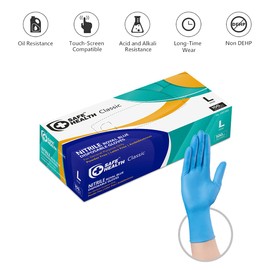 Safe Health Nitrile Disposable Gloves, Latex Free, Powder Free, Blue, Case of 1000, Large, Textured, 3.5 mil, Industrial, Food, Janitorial, Tattoo, Law Enforcement, Pet Care, Servoce, Cleaning