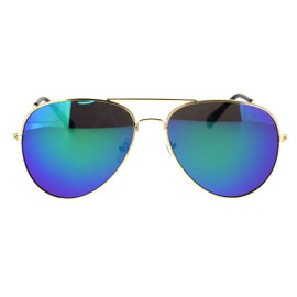 SA106 58mm Color Mirror Lens Thin Metal Rim Officer Cop Sunglasses Gold Teal Mirror