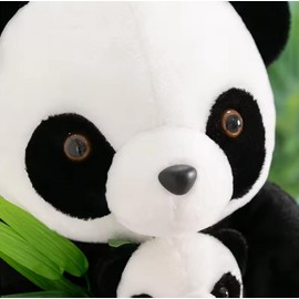 Tikwisdom Stuffed Animals-Black and White Giant Panda, Mummy Panda and Baby Panda Plush Toys, Super Soft Toys Panda, Jungle Theme, Decoration, Cuddles, Gifts for Boys and Girls H 35cm