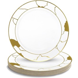 DecorLine Sophisticated Marble Collection White & Gold Dinner Plates Set - 10" (Pack of 10) - Durable & Stunning - Perfect for Party Hosting & Memorable Dinners