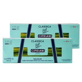 Cipriani Food Tagliolini Egg Pasta Noodles with Spinach - USDA Organic Italian Pasta, Extra Thin Egg Noodle from Italy, Non-GMO & Kosher - 250 Gram (Pack of 2)