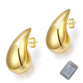 Tear Drop Earring Dupes for Women, Chunky Gold Hoop Earrings Lightweight Waterdrop Hollow Open Hoops Hypoallergenic 24k Gold Plated Earrings Fashion Jewelry for Women (Normal Gold)