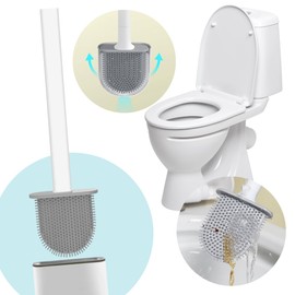 VERALY.MX Limpieza Inodoro Cepillo Accesorio Baño Base Empotrable Silicona Flexible Alta Calidad Manual Multi Uso Cepillo de Silicona para WC Limpieza Baño