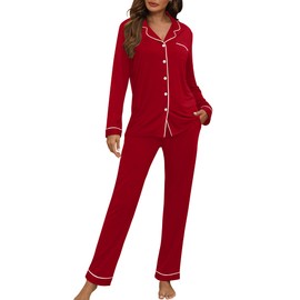 HNG Womens Loungewear Set Sleep Wear Set For Women Cozy Pajamas Wine Red, XXL