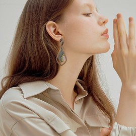 unixmoment Bohemian Handmade Vintage Copper Wood Leaf Flower Geometry Dangle Drop Earrings Sunflower Stud Earrings For Women (Teardrop Sunflower)