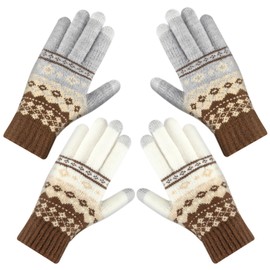 AYPOW 2 Pairs of Winter Warm Gloves for Women, Knitted Touchscreen Winter Gloves, Fleece Lining, Knitted Gloves, Windproof Thermal Gloves, Smartphone Mittens, Women for Outdoor Cycling