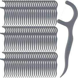 200 Count Dental Floss Picks Bulk Non Breakable Dental Floss Flossers for Adults Tooth Picks Flossers Teeth Cleaning Dental Floss Flossers for Family Pack Travel - Color: grey