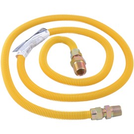 Eastman 72 Inch x 3/8 Inch OD Gas Line Connector with 3/4 Inch x 1/2 Inch MIP Fitting Ends for Natural Gas and Liquid Propane, Stainless Steel, Yellow, 20YE545072B