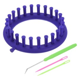 PATIKIL 24 Hooks Round Knitting Loom Machines Kit, 14cm OD Darning Weave Tool with Accessories for Scarf Sweater Shawl Blankets Mending Weaving Stitching, Blue
