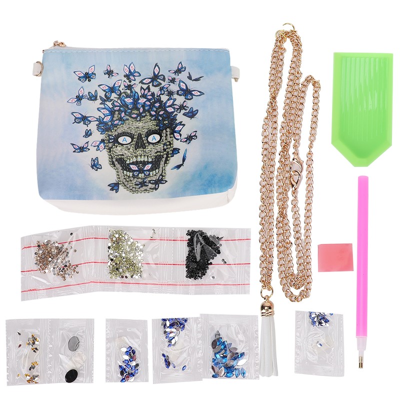 Diamond Painting Wallet White PU Leather Skull Pattern Chain Bag