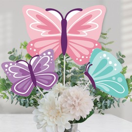 Big Dot of Happiness Beautiful Butterfly - Floral Baby Shower or Birthday Centerpiece Sticks - Table Toppers - Set of 15