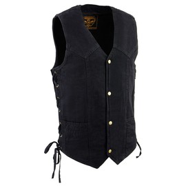 Milwaukee Leather DM1315 Men's Black Classic Denim Western Style Cowboy Biker Vest with Adjustable Side Laces - 2X-Large