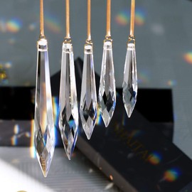 GOLDENHAITAI Large Chandelier Crystals Icicle Drop Prism Pendant Parts Beads Hanging Sun Catcher for Window, Home Decor Rainbow Maker 76/89/100/120/145mm Set of 5