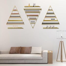 6 Packs Nail Polish Rack for Nail Salon, 5 Tiers Triangular Metal Wall Mounted Nail Polish Storage Racks, Makeups Lipstick Perfume Wall Shelfs for Home Spas Business Salons (Gold)