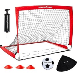 Forever Champ Kids Soccer Goals for Backyard - Includes 4'x3' Pop Up Soccer Net, Ball, Pump, Stakes, Cones, Bag - Sturdy Soccer Goal for Kids 8-12 - Easy to Set Up & Portable Toddler Soccer Goal Set