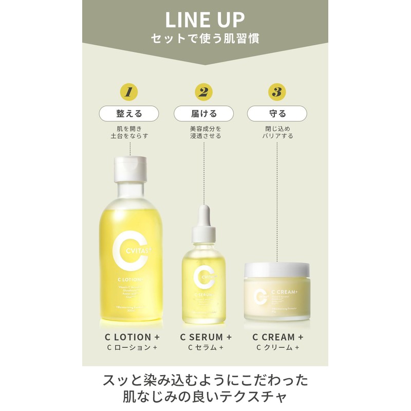 【高保湿 スキンケア 3点セット】CVITASプラス 化粧水・美容液・クリーム ビタミンC アゼライン酸 レチノール 配合 C LOTION