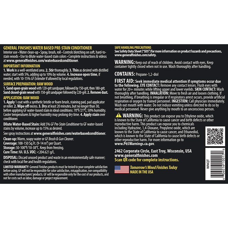 General Finishes Water Based Wood Stain, 1 Pint, Natural