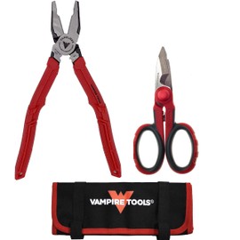 VAMPLIERS 2-PC Tool Set. 9" Electrician Linesman Pliers, Multipurpose Electrician Scissors + Tool Pouch. High Leverage Side Cutting Pliers. Premium Utility Shears for electrical work.