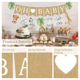 Weecent Pre-Strung 6ft Burlap Oh Baby Banner for Safari Baby Shower Decorations Jungle Animals Girls Gender Reveal Party Decor