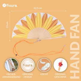 Fisura Sunflower Pattern Wooden Fan Colourful Elegant Accessory Portable Yellow Handheld Fan with Handy Hanger Size: 42.5 x 23cm