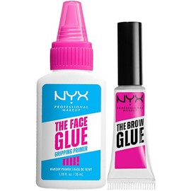 KIT Nyx Professional Makeup Primer de maquillaje hidratante The Face Glue, sin sensación pegajosa + Gel Fijador de cejas transparente The Brow Glue