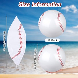 durony 12 Pieces Baseball Beach Ball 11 Inch Inflatable Baseball Bouncing Ball Bouncy Toys Balls for Baseball Party Supplies Sports Party Favors Birthday Party Decorations