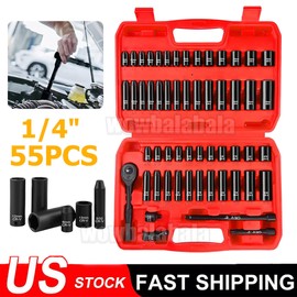 Unbranded 55PCS 1/4" Drive Impact Socket Set Metric & SAE Sockets Shallow & Deep Cr-V