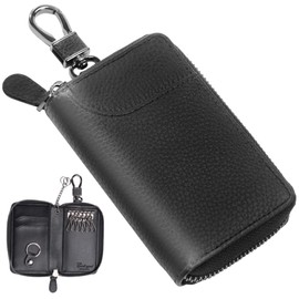 Enich Agent Men's Genuine Leather Key Case, 6 Strands, Smart Key, Card Storage, Includes Carabiner, Made in Italy, Premium Cowhide Leather, black