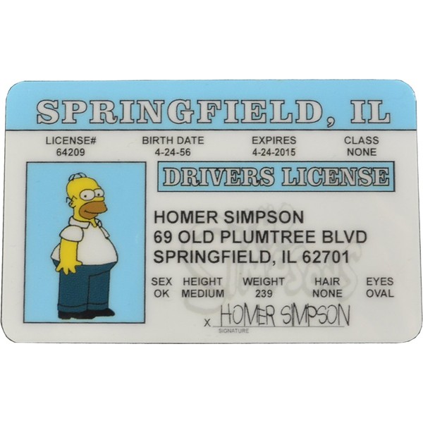 Homer Simpson Driver License ID