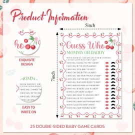 ISOVF Cherry Theme Guess Who Mommy or Daddy Game, 5"×7" Baby Shower Games for Adults, 25 Pcs Gender Neutral Cards for Activities Supplies Decorations - L03