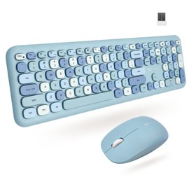 X9 Cute Keyboard and Mouse Combo - Transform Your Space with a Colorful Blue Wireless Keyboard and Mouse Retro Set (110 Keys and 18 Shortcuts) - Aesthetic Keyboard for PC Computer, Laptop