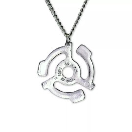 Real Metal 45 RPM Record Adapter Silver Finish Pewter Pendant Necklace - NK-696