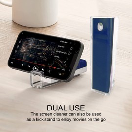 eDealz All in One Screen Cleaning Spray with Microfiber and Phone Stand. Cleans and Removes Oil and Dirt from Smartphones, Tablets, LCD, LED Laptop, TV Screens and More (Navy)