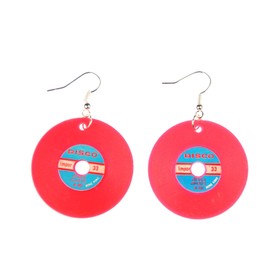 Miniblings Vinyl Record Earrings LP Vinyl Music Record Earrings XL Neon Red Handmade Fashion Jewellery I Earrings Silver Plated, Plastic