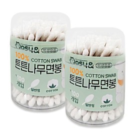 이지앤 튼튼 나무면봉 100개입 2개 케이스 순면 통면봉 Easy & Strong Wooden Cotton Swabs 100pcs 2-case Cotton Buds