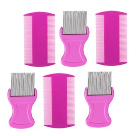 HESSION 6 Pack Flea Lice Combs Removal Dandruff Comb with Metal Teeth Double Sided Fine Combs Metal Teeth Flea Lice Combs for Pets Kids Adults (Pink)