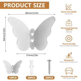 kebitedamai 10 Pcs Butterfly Coat Hooks for Wall Hooks for Hanging Coats, Heavy Duty Metal Door Hooks Hangers Wall Mounted, Bathroom Hooks for Hanging Clothes Backpack Towel Hat Hooks(Silver)